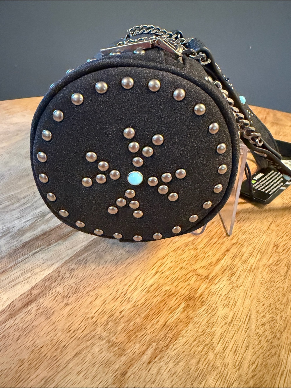 Von Dutch Black Studded Barrel Bag with Chain Straps - Picture 5 of 9